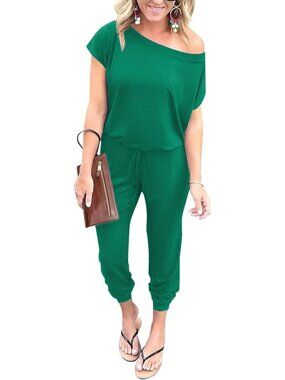Women's Grass Green Summer Dressy Outfits Off The Shoulder Imported Romper